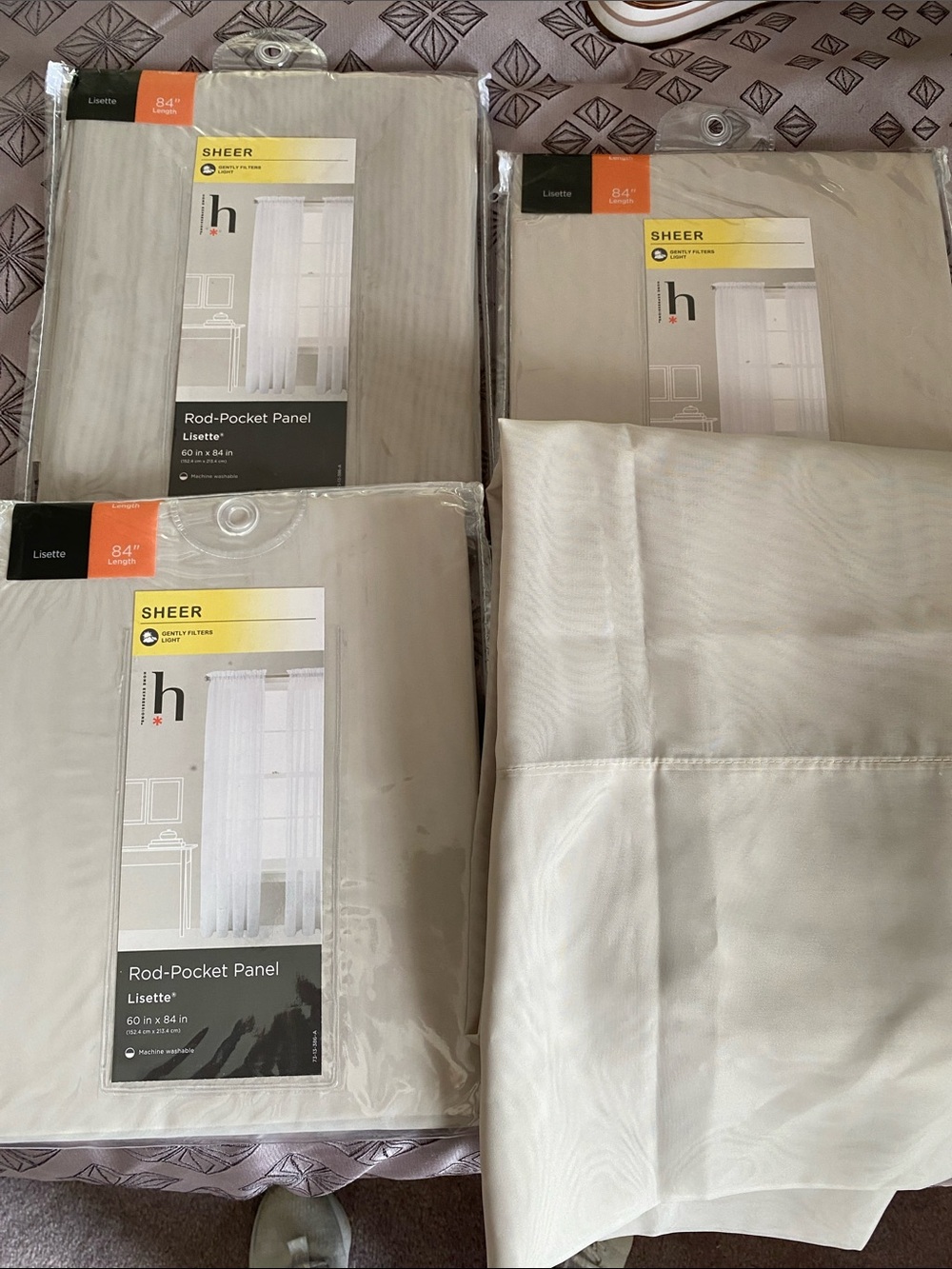 NWT Sheer Rod-Pocket Curtain Panels - Neutral soft linen color